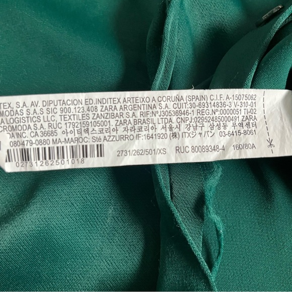 ZARA WOMENS SHIRT EMERALD GREEN SATIN EFFECT LONG SLEEVE BUTTON XS - Picture 6 of 9